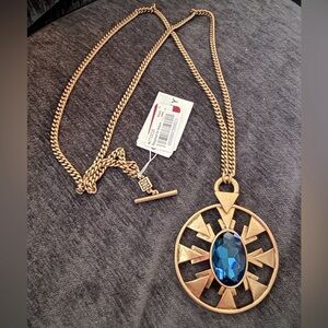 Vintage Givenchy Pendant Gold Necklace with Blue Green Gem nwt from estate